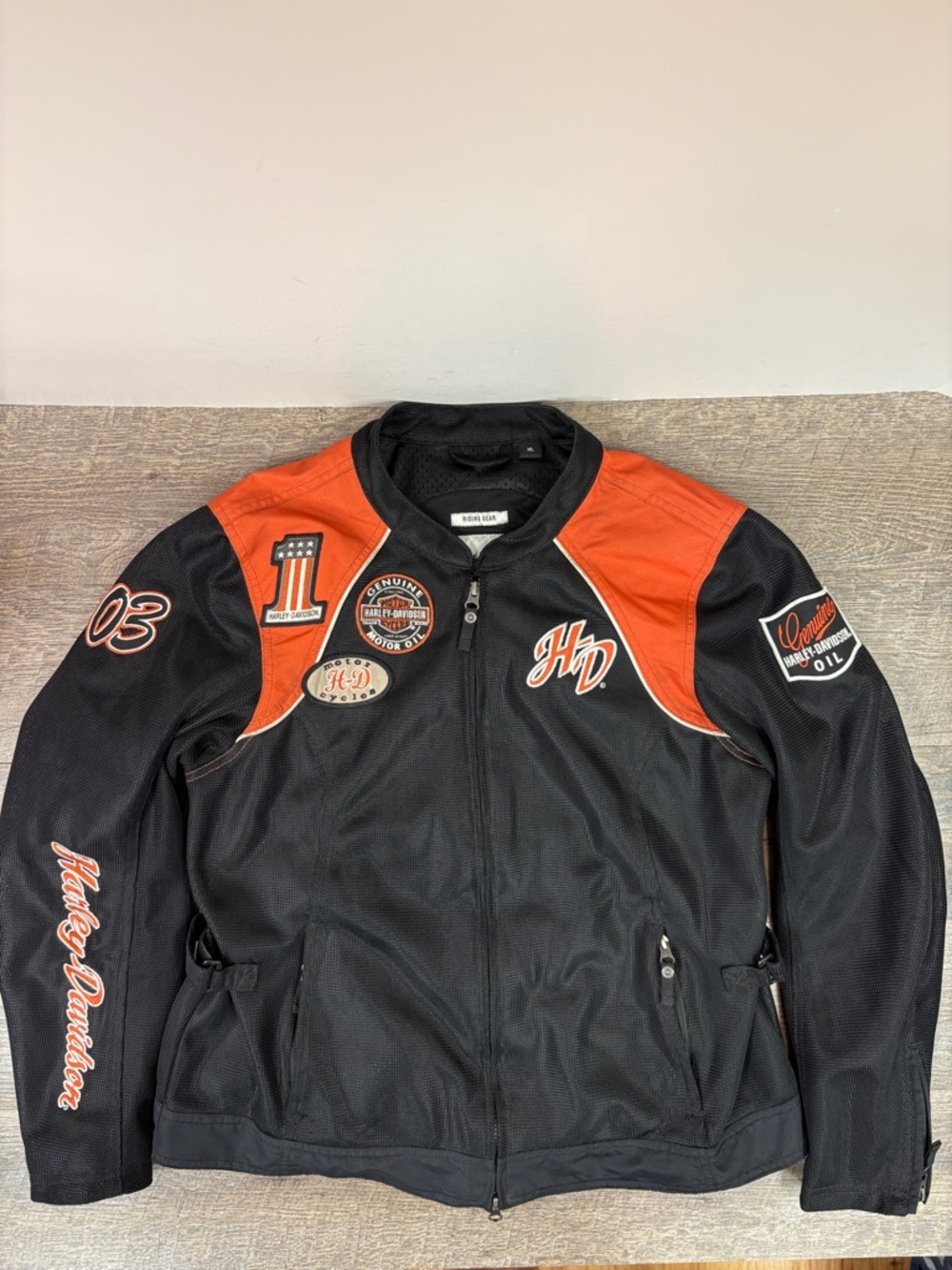 Harley-Davidson Riding Gear Mesh Moto Jacket | Orange & Black Racing Style | XL